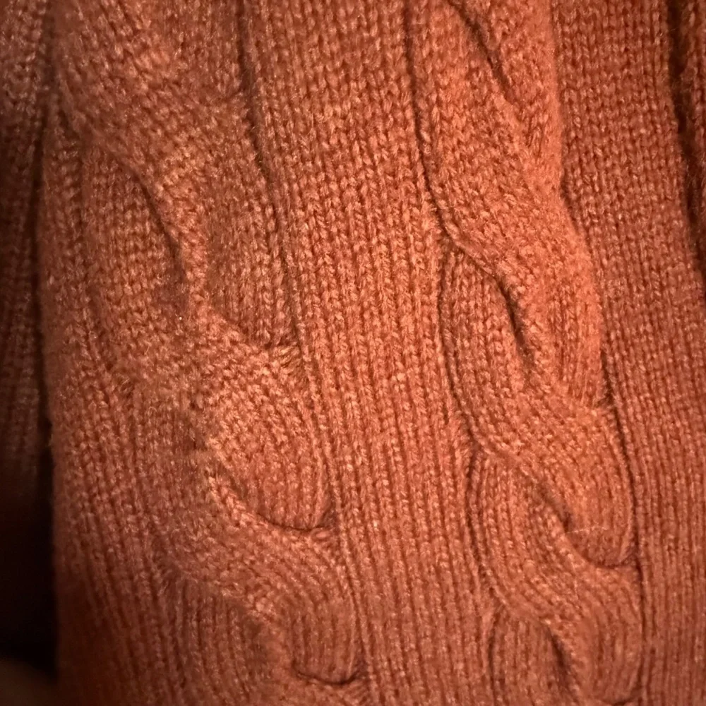 Talbots Cable Knit Cardigan with Faux Leather Trim Size Small‎